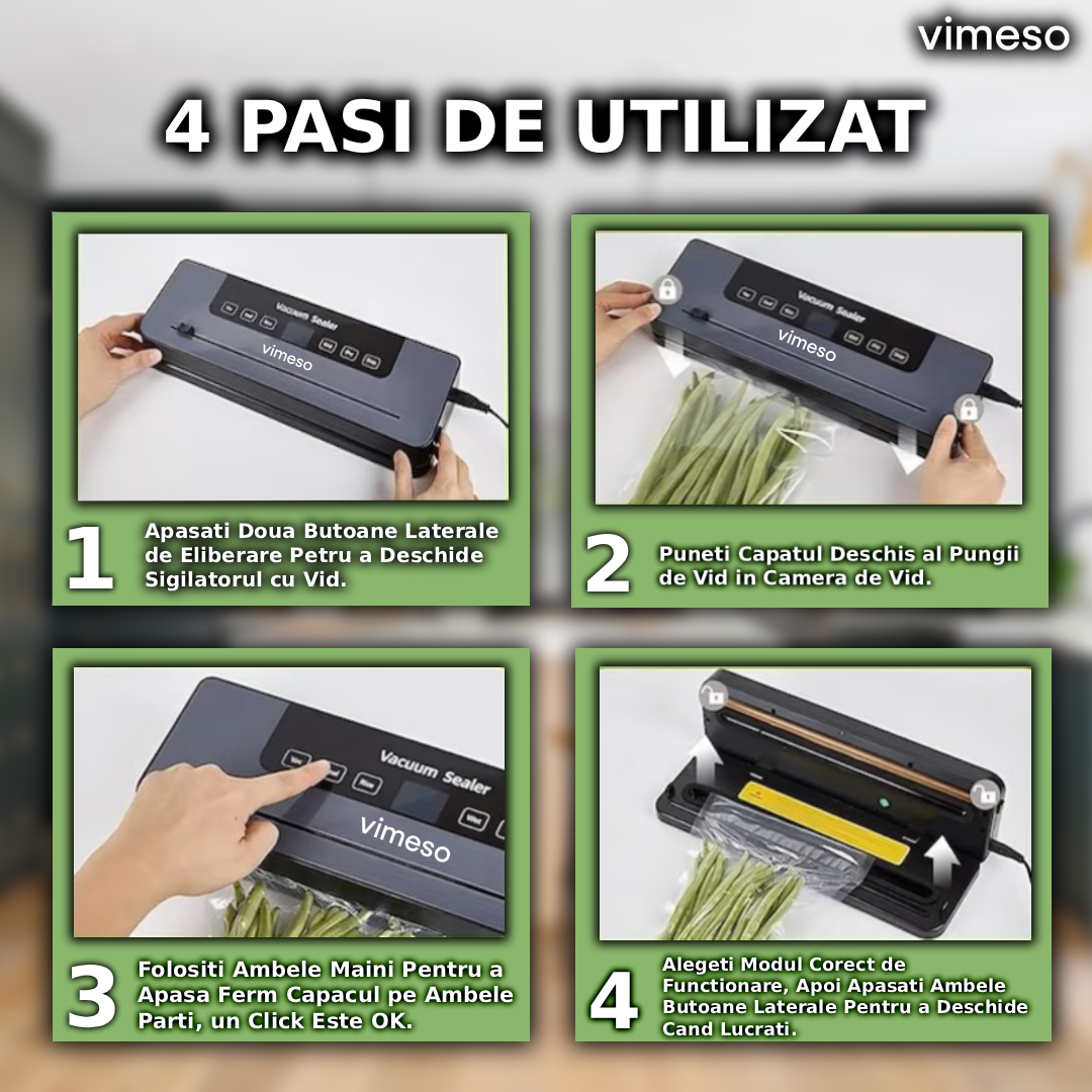 Pașii de utilizare ai aparatului de vidat VIMESO