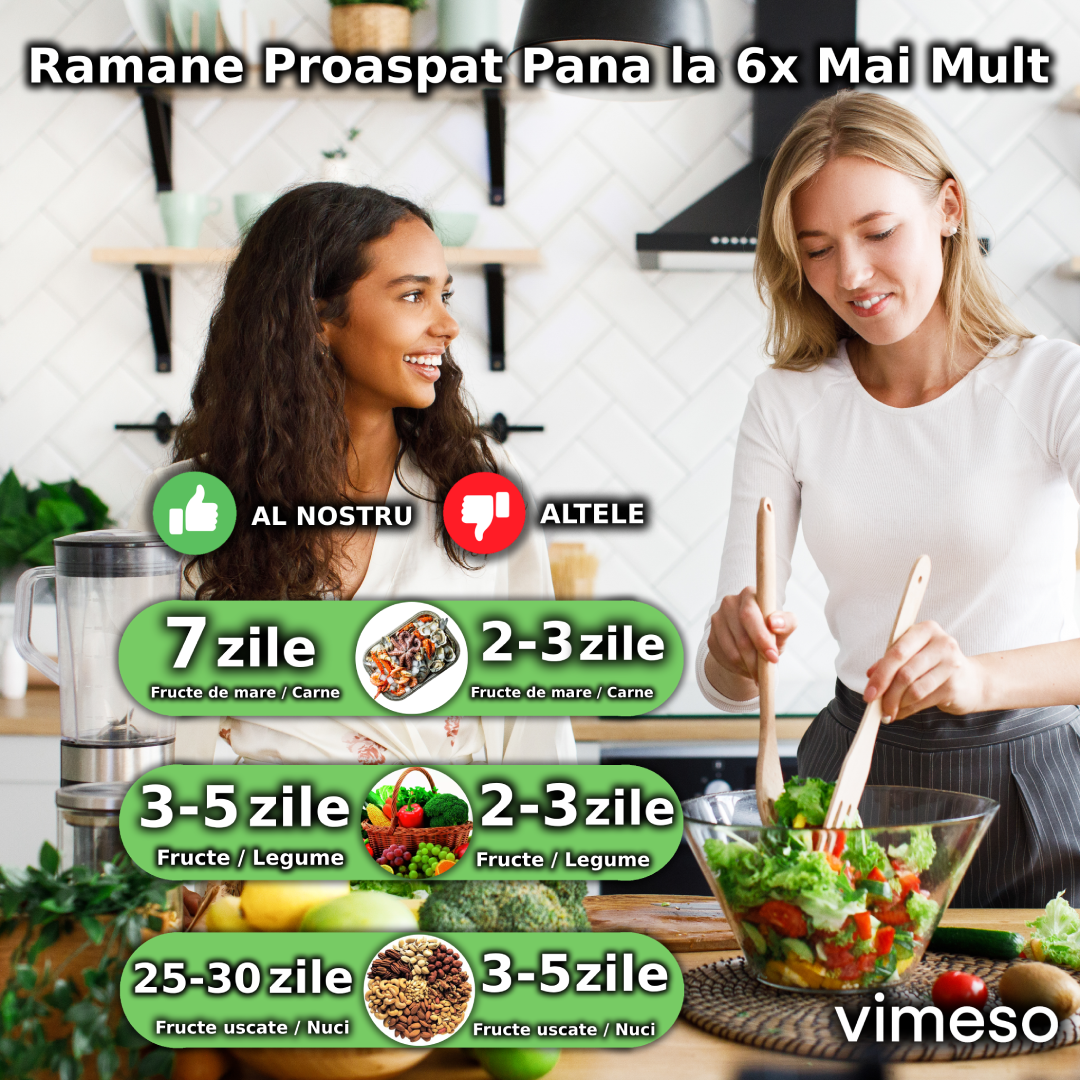 Comparație prospețime alimente cu aparatul de vidat VIMESO